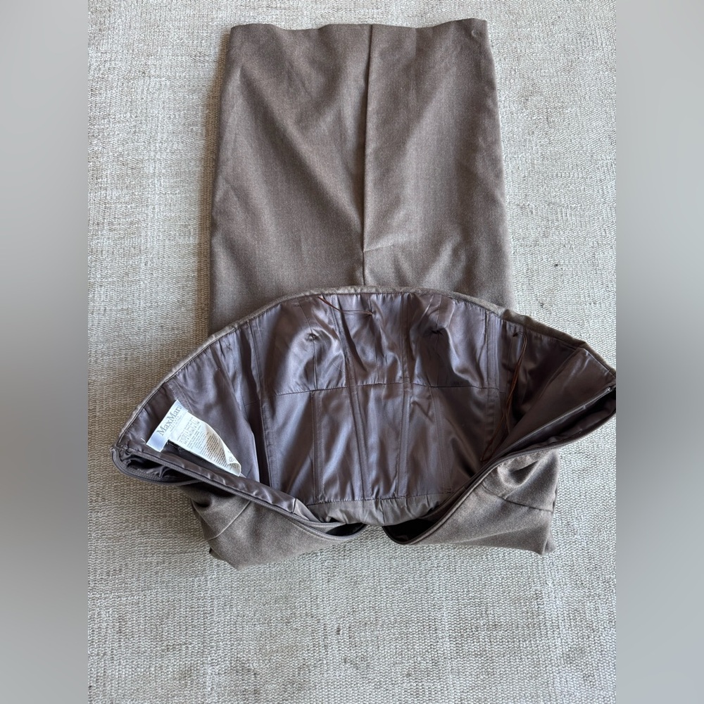 MAX MARA Strapless Pocket Peplum Midi Dress in Chocolate Brown XS - Picture 12 of 12